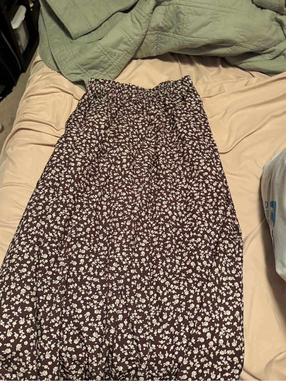 Women's Floral Midi Skirt - Dark Brown with White Print